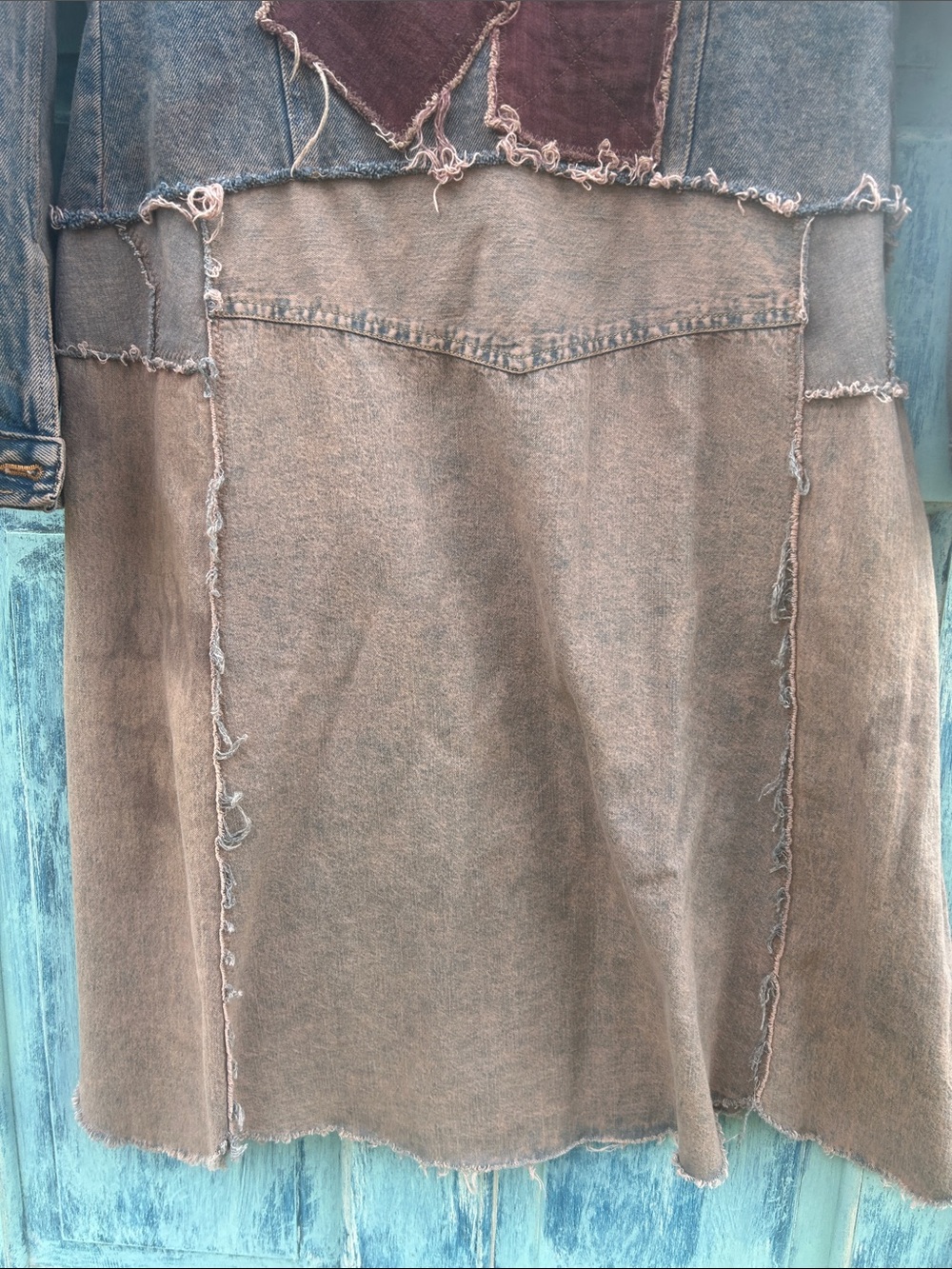 Upcycled post apocalyptic zombie apocalypse tattered patched denim jean jacket - Picture 7 of 11
